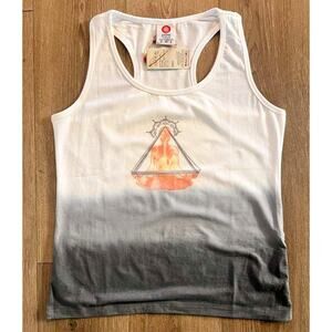 Indya Stretch Yoga Tank Top Size Small - White/Grey with Yoga Graphic